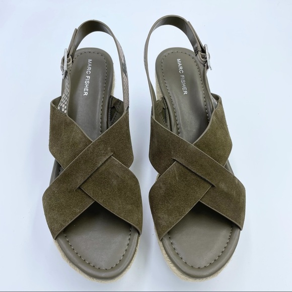 Marc Fisher Zevra Platform Espadrille Green Suede Sandals - Picture 2 of 8